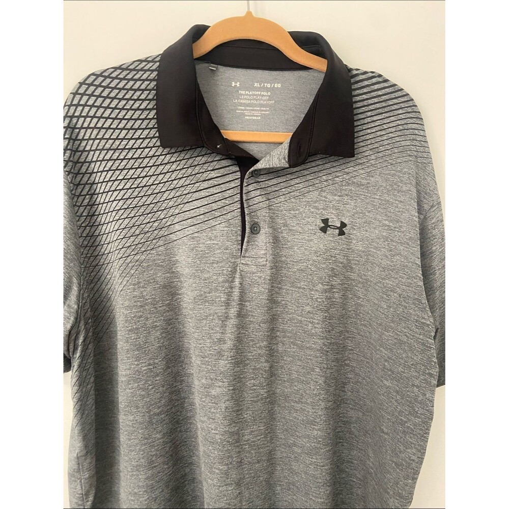 Under Armour Men’s Grey Polo with Black Collar and Graphic Shoulder - Picture 2 of 6